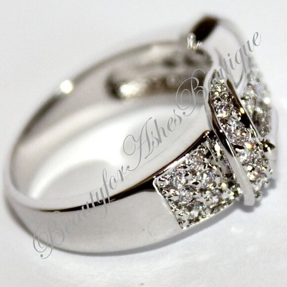 Beautiful Belt of Truth Silver Pave Cubic Zirconia Pave Cz Buckle Band Ring 9 - Picture 2 of 5